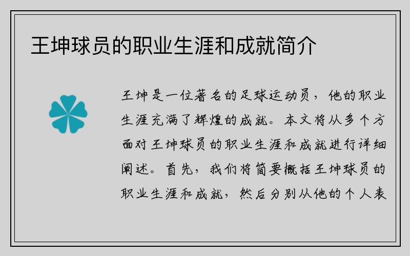 王坤球员的职业生涯和成就简介